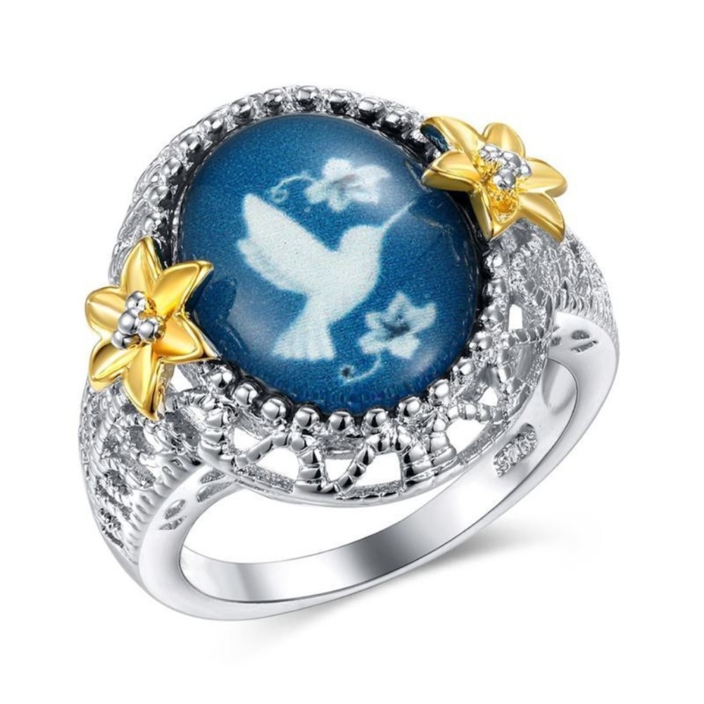 Peace Dove Cameo 925 Silver Plated Ring Blue‎ New